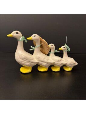 Vintage 80s/ 90s Ceramic Gaggle of Geese Ribbon & Hat Goose Connected In A Row